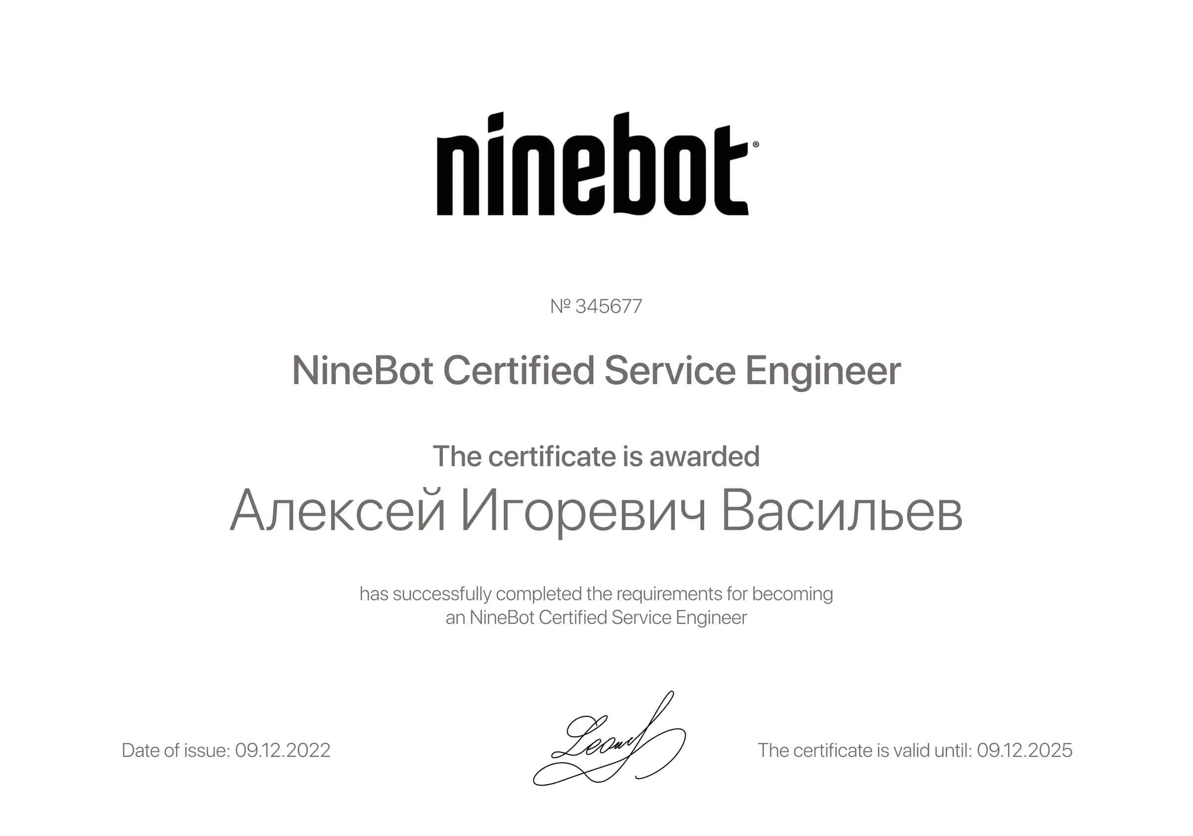 Сертификат - Алексей Игоревич Васильев